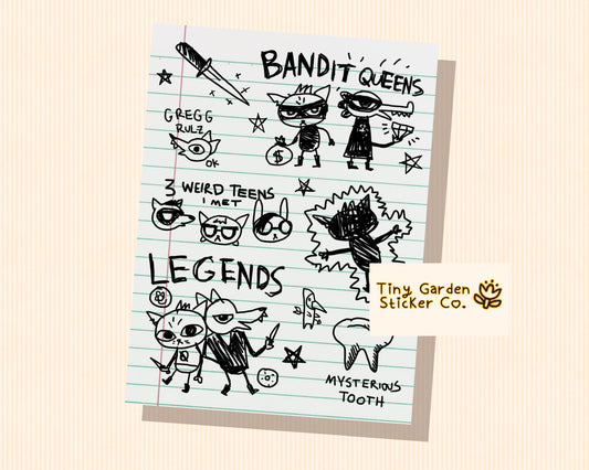 Night in the Woods Mae's Notebook Sticker Sheet | Nostalgic Stickers for Fans of NITW Cozy Gaming Friends Gregg Bea Goth Kids Background