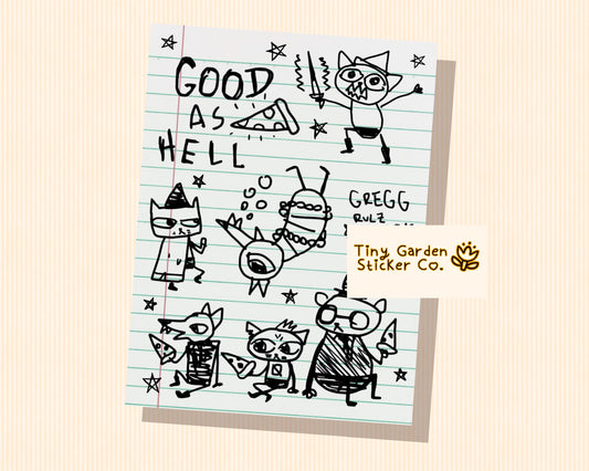 Night in the Woods Mae's Notebook Sticker Sheet | Nostalgic Stickers for Fans of NITW Cozy Gaming Pizza Party and Silly Stuff Background