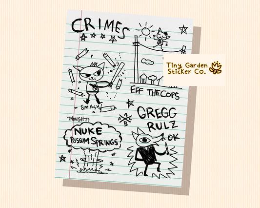 Night in the Woods Mae's Notebook Sticker Sheet | Nostalgic Stickers for Fans of NITW Cozy Gaming Gregg ACAB Be Gay Do Crime Background