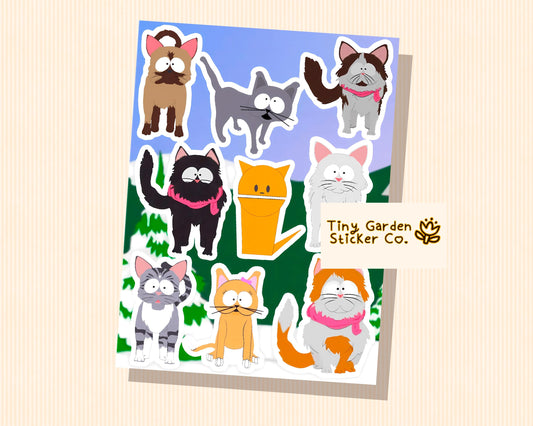 Cats of the Neighbourhood Sticker Sheet | Nostalgic Stickers for Fans of 00s Animation Kitties of South Park
