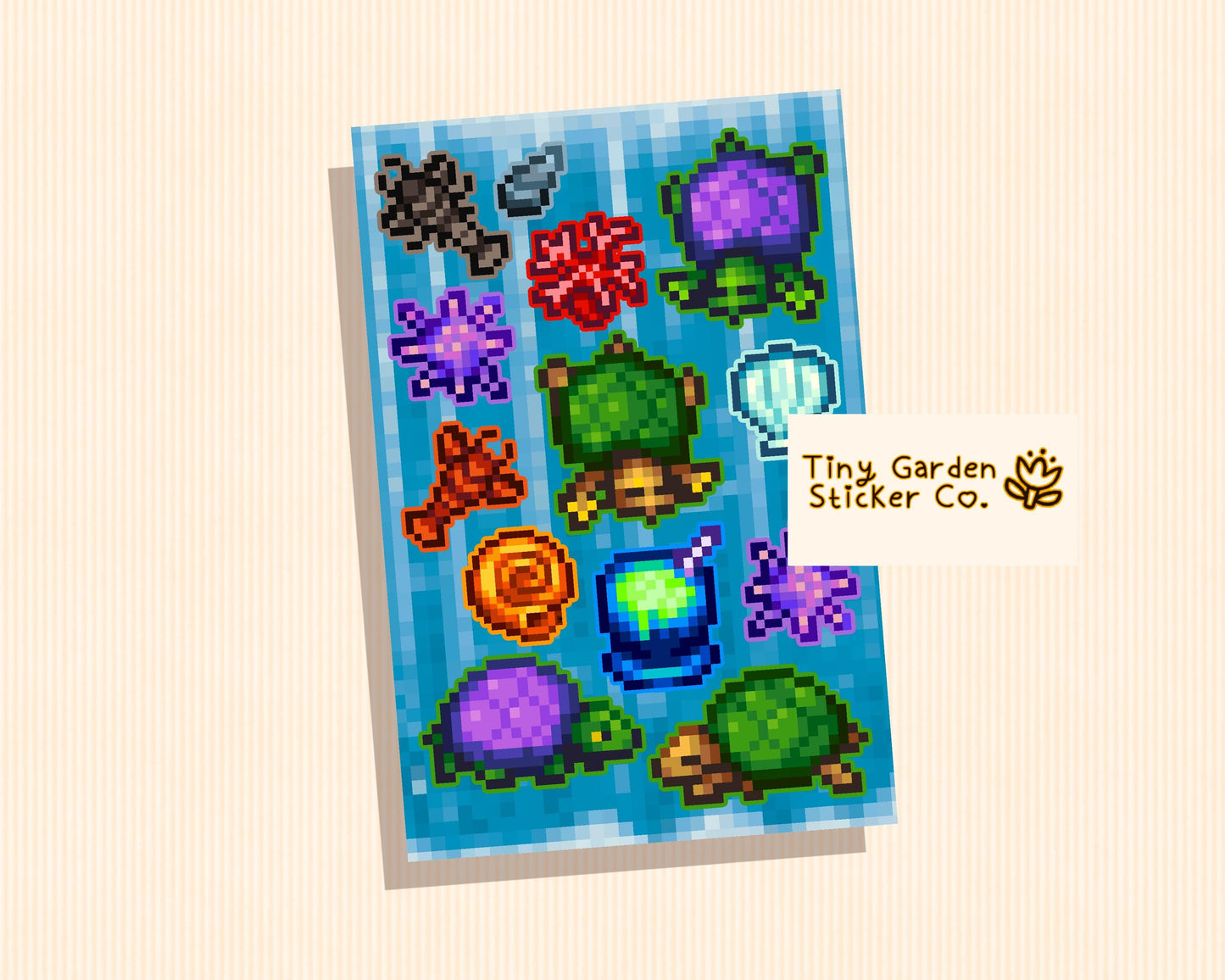 Stardew Valley Pet Turtles Sticker Sheet: SDV Pixel Art Sea Life Designs
